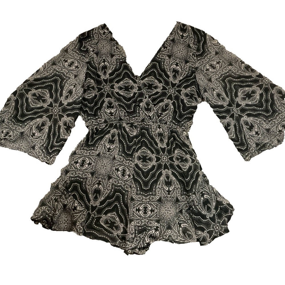 Band Of Gypsies Romper Women M Navy Paisley V Boho Kimono Beach Hippie Festival